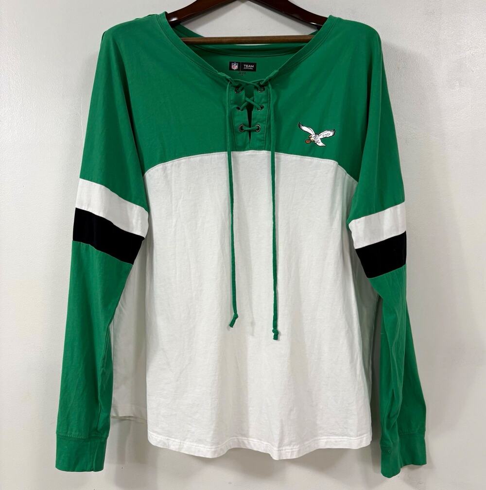Vintage Style Philadelphia Eagles Lace-Up Long Sleeve Shirt - XL